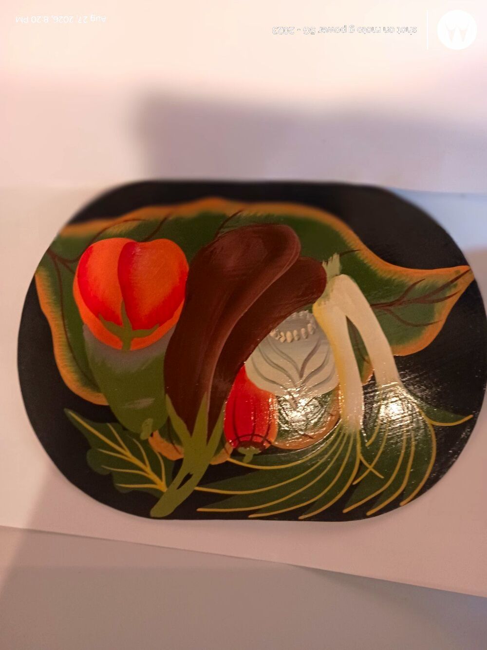Set of 3 Glossy Wooden Hand Painted Vegetable Patern placemats or wall hanging